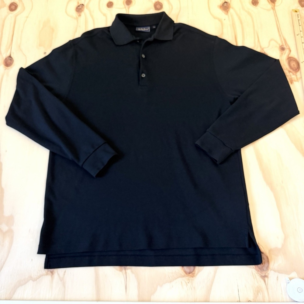 Bobby Jones Polo Shirt Mens Medium Black Solid Long Sleeve 100% Cotton Golf